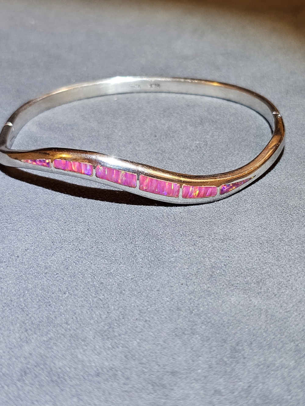 FREE SHIPPING -Vintage Taxco Mexico 925 Sterling Silver Wavy Pink Lab Fire Opal